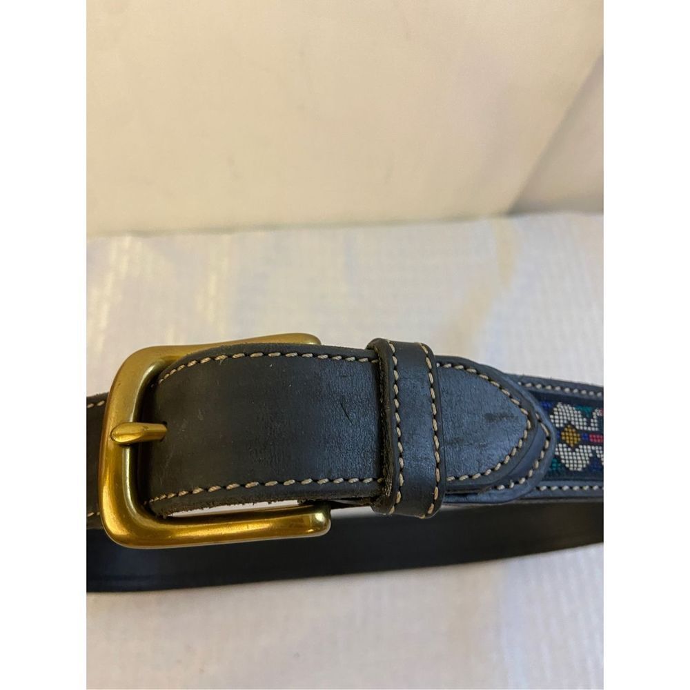 Gap Italian black leather belt‎ tribal? Geometric symbols size 32 USA